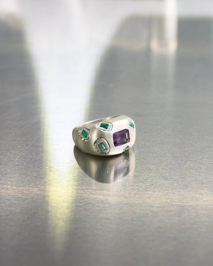 Olympia Ruin Ring with Amethyst and Emeralds