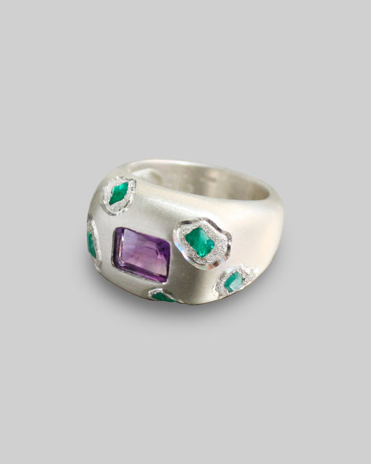Olympia Ruin Ring with Amethyst and Emeralds