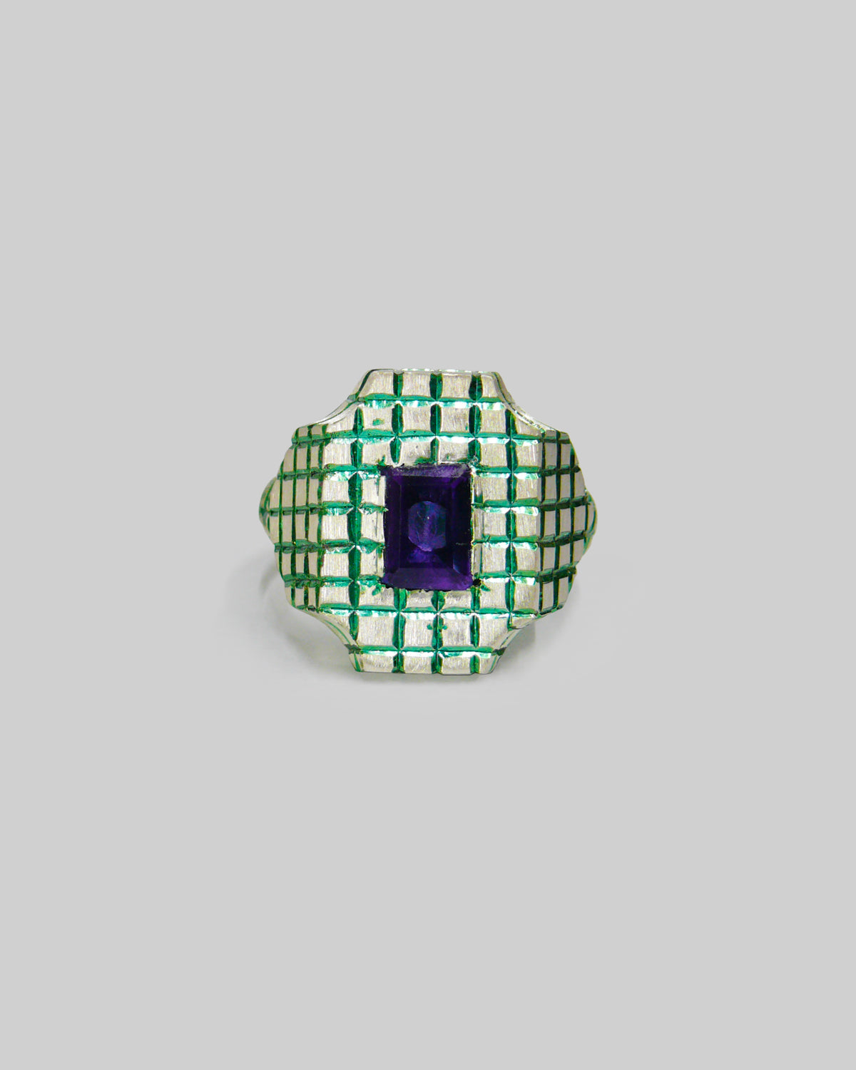Grid Signet Ring with Amethyst