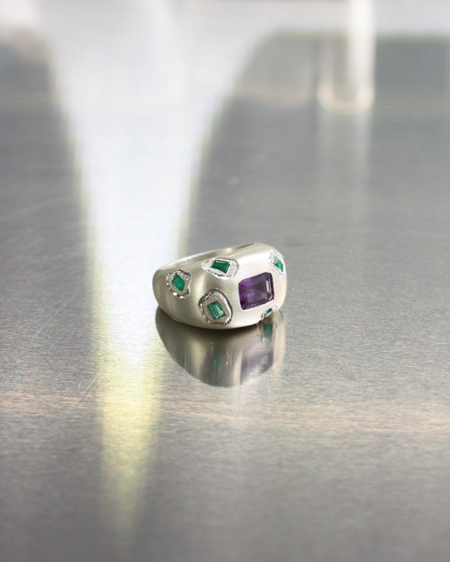 Olympia/Ruin Ring with Amethyst and Emeralds