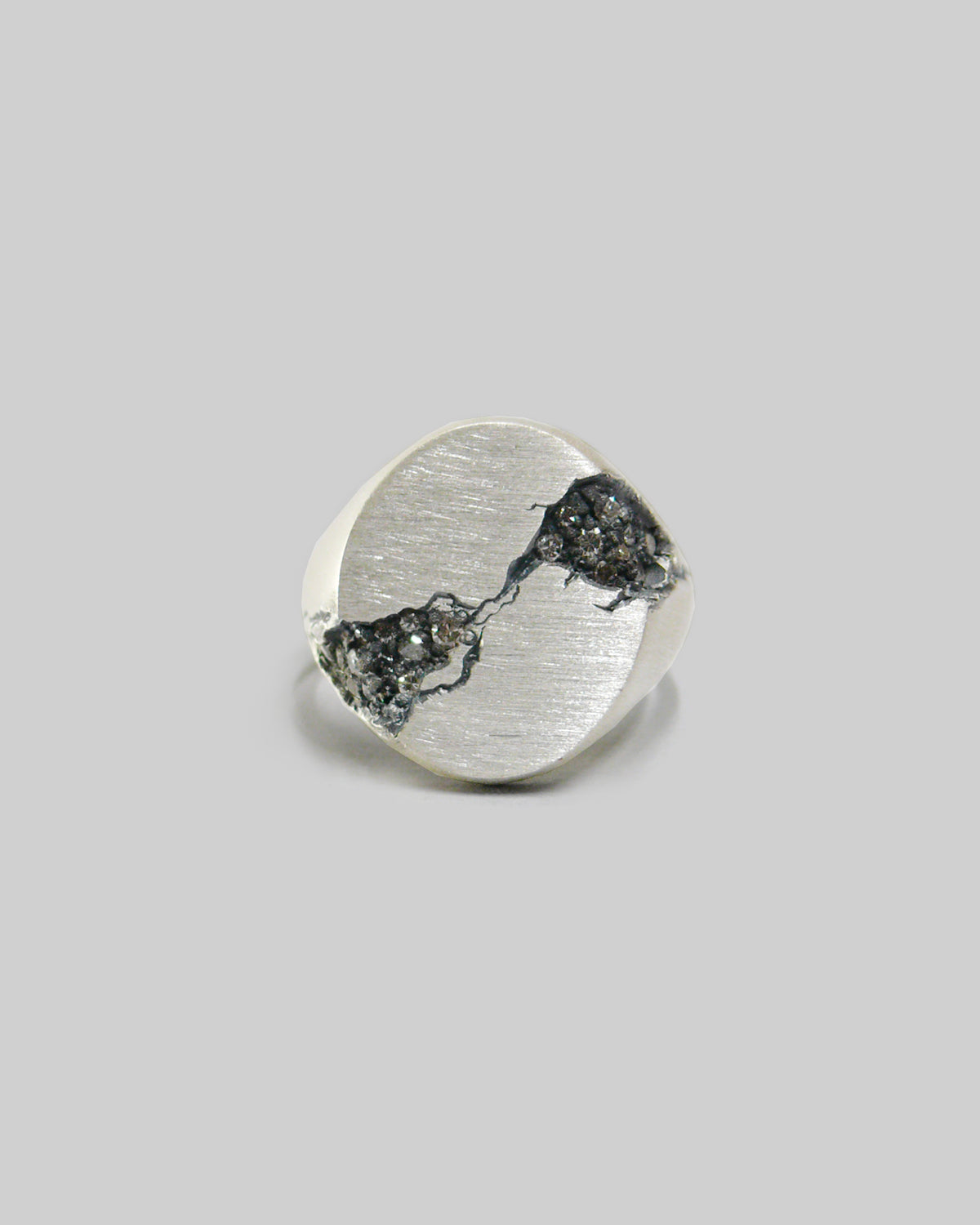 Oval Eroded Diamonds Signet Ring