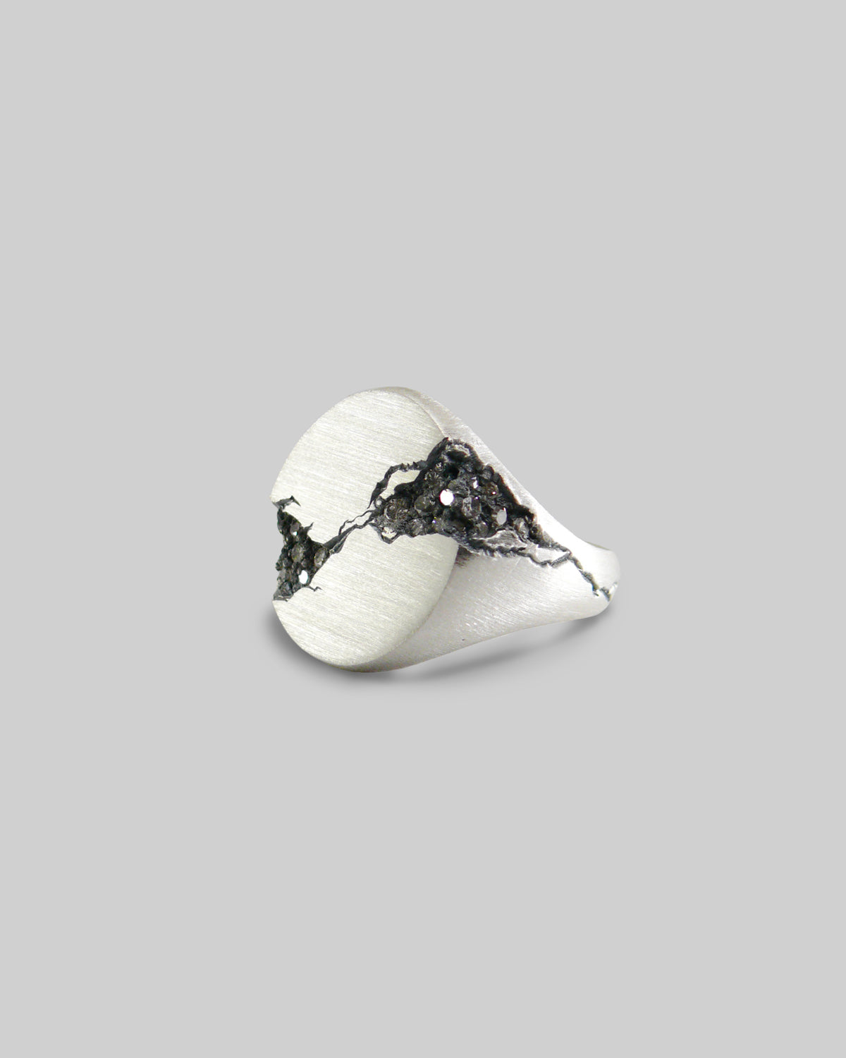 Oval Eroded Diamonds Signet Ring