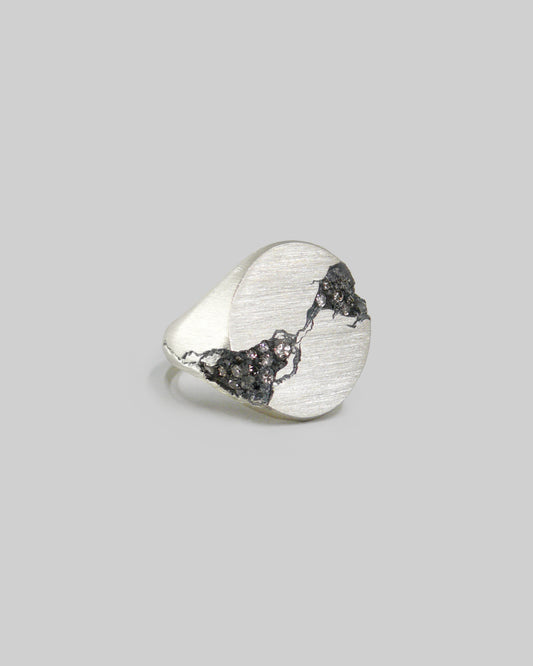 Oval Eroded Diamonds Signet Ring